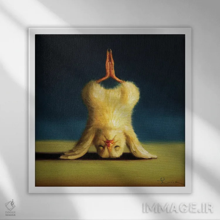 تابلو ایستادن روی سر به شکل نیلوفر (جوجه یوگاکار) اثر لوسیا هفرنان - نمای قابدار سفید
