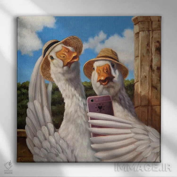 تابلو صورت اردکی اثر لوسیا هفرنان - نمای روبهرو روی دیوار