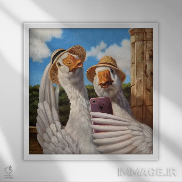 تابلو صورت اردکی اثر لوسیا هفرنان - نمای قابدار سفید