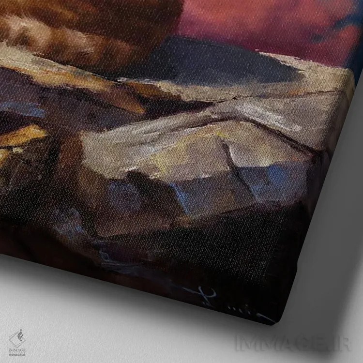 تابلو برج اسد (شیر) اثر لوسیا هفرنان - نمای نزدیک بافت بوم