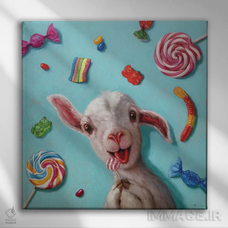 تابلو کودک در مغازه آبنبات فروشی (شادی و هیجان زیاد) اثر لوسیا هفرنان - نمای روبهرو روی دیوار