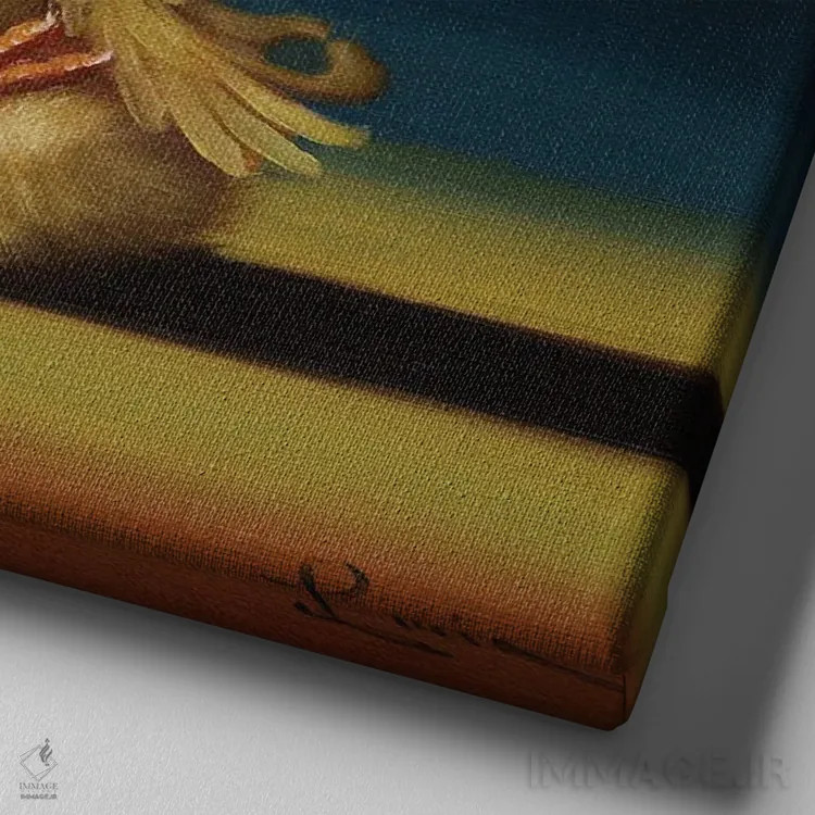 تابلو نیمه نیلوفر (جوجه یوگاکار) اثر لوسیا هفرنان - نمای نزدیک بافت بوم