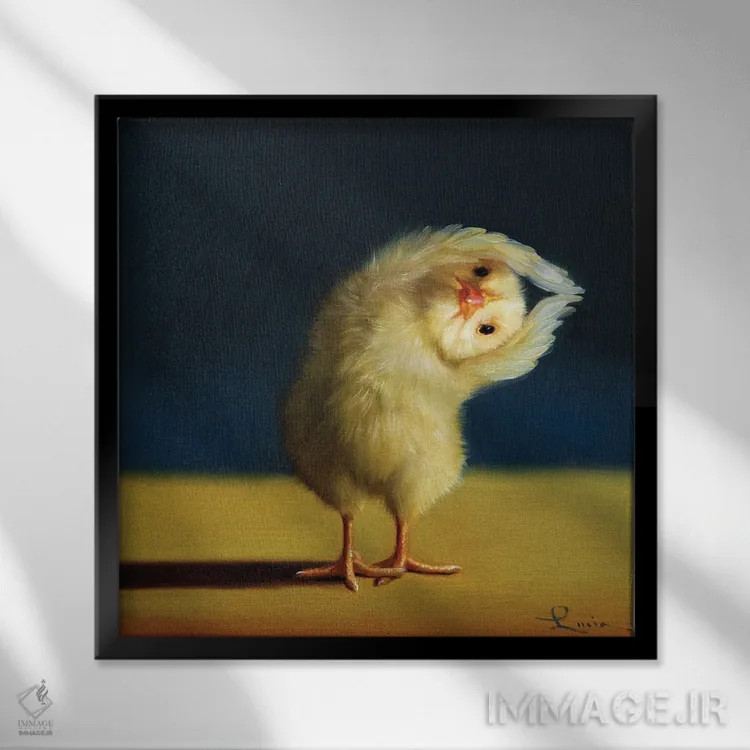 تابلو نیمه ماه (جوجه یوگاکار) اثر لوسیا هفرنان - نمای قابدار مشکی