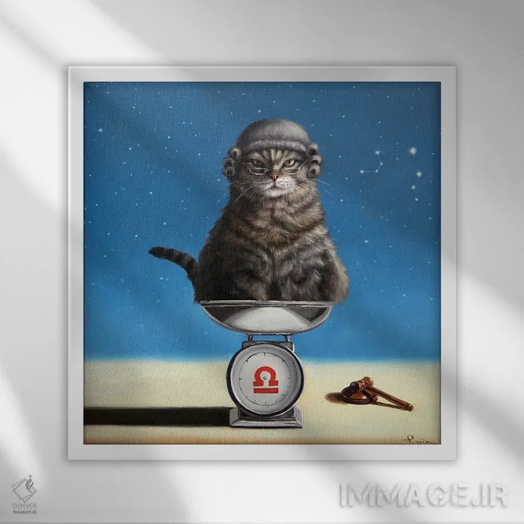 تابلو برج میزان (ترازو) اثر لوسیا هفرنان - نمای قابدار سفید