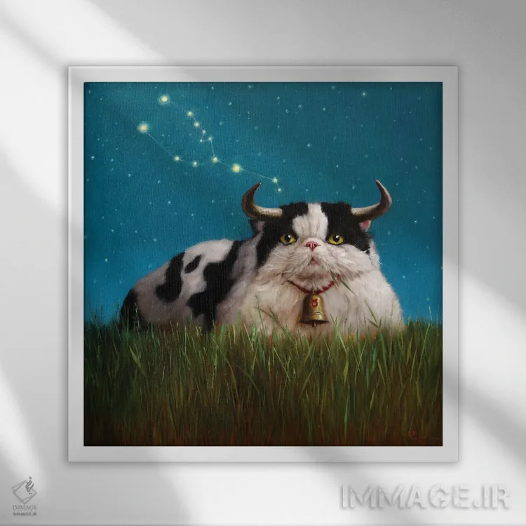 تابلو برج ثور (گاو) اثر لوسیا هفرنان - نمای قابدار سفید