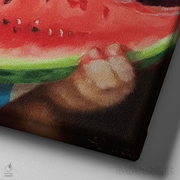 تابلو خانهخواری (زیاد خوردن) اثر لوسیا هفرنان - نمای نزدیک بافت بوم