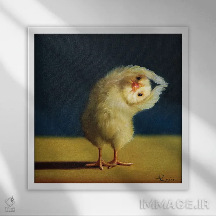 تابلو نیمه ماه (جوجه یوگاکار) اثر لوسیا هفرنان - نمای قابدار سفید