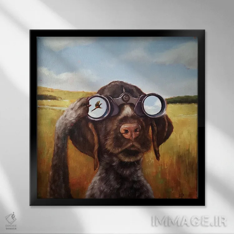 تابلو سگ پرنده (نوعی سگ شکاری) اثر لوسیا هفرنان - نمای قابدار مشکی