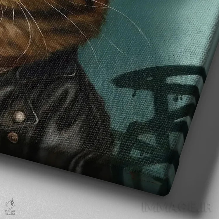 تابلو پوسی بد (گربهٔ بد) اثر لوسیا هفرنان - نمای نزدیک بافت بوم