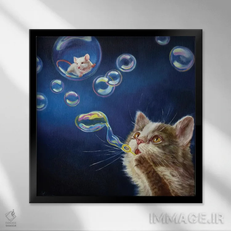 تابلو حباب بازی اثر لوسیا هفرنان - نمای قابدار مشکی