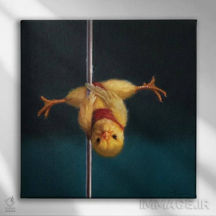 تابلو جوجه میلهای: وی وارونه (حرکت ورزشی) اثر لوسیا هفرنان - نمای روبهرو روی دیوار