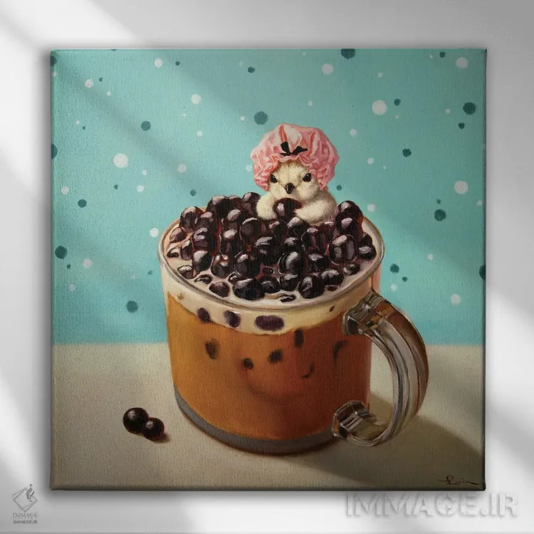 تابلو حمام بوبا (چای حبابی) اثر لوسیا هفرنان - نمای روبهرو روی دیوار