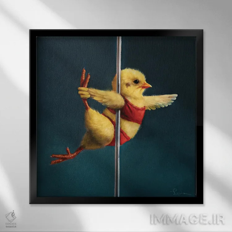 تابلو جوجه میلهای: زن موشکی اثر لوسیا هفرنان - نمای قابدار مشکی