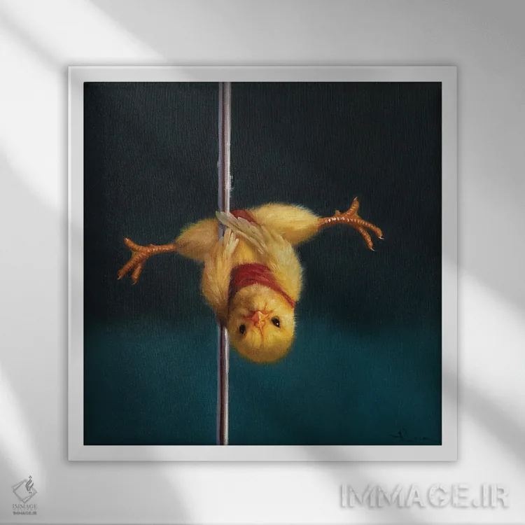 تابلو جوجه میلهای: وی وارونه (حرکت ورزشی) اثر لوسیا هفرنان - نمای قابدار سفید