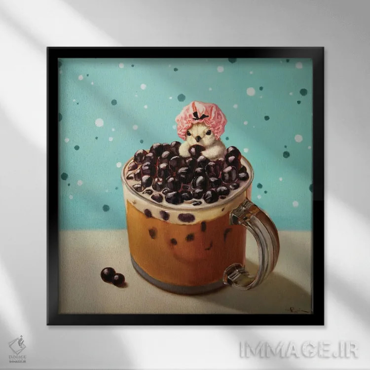 تابلو حمام بوبا (چای حبابی) اثر لوسیا هفرنان - نمای قابدار مشکی