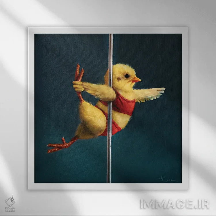 تابلو جوجه میلهای: زن موشکی اثر لوسیا هفرنان - نمای قابدار سفید