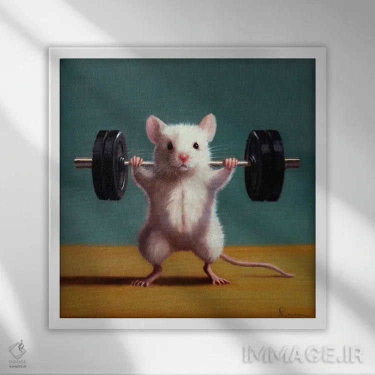 تابلو اسکوات پشت (موش باشگاه) اثر لوسیا هفرنان - نمای قابدار سفید