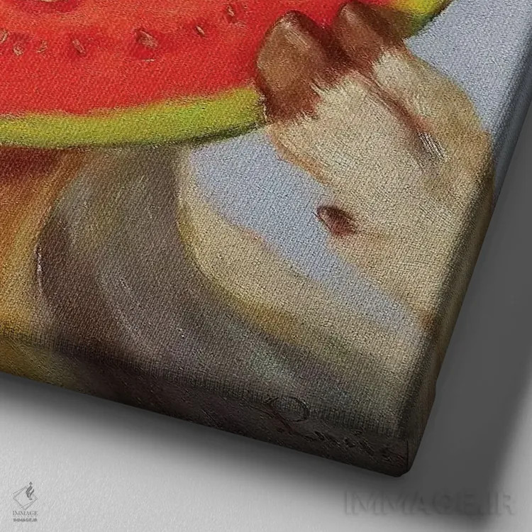 تابلو خوراکی تابستانه اثر لوسیا هفرنان - نمای نزدیک بافت بوم