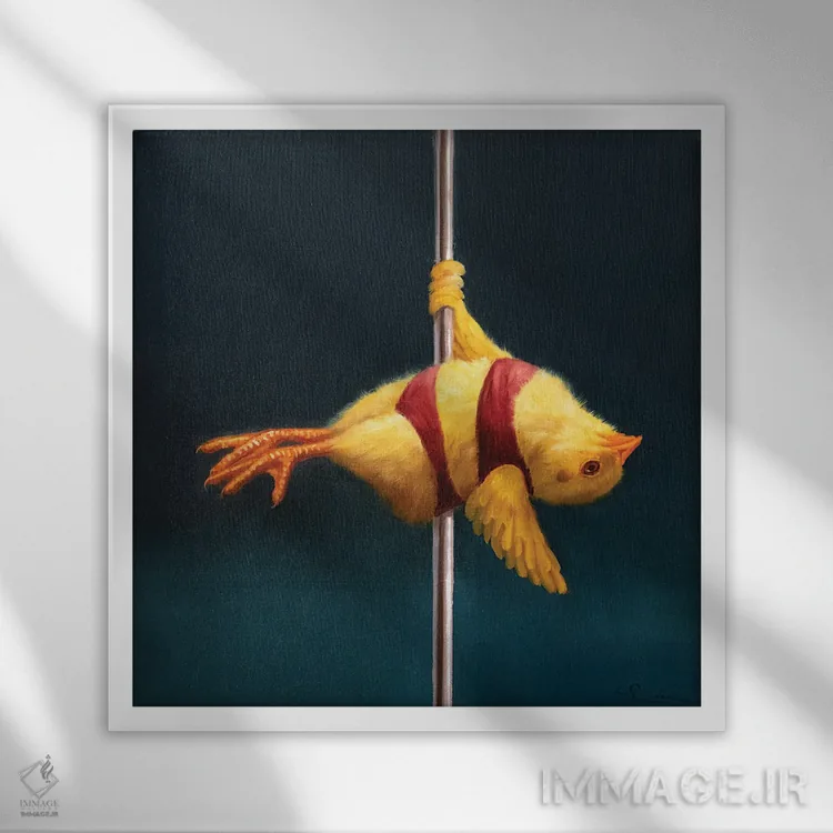 تابلو جوجه میلهای: نوع متفاوت وضعیت اثر لوسیا هفرنان - نمای قابدار سفید