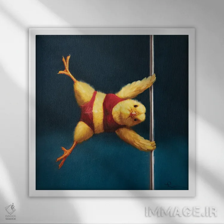 تابلو جوجه میلهای: آهنی اثر لوسیا هفرنان - نمای قابدار سفید