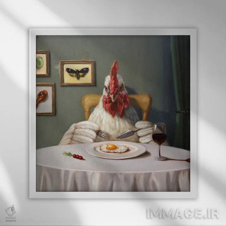 تابلو هنیبال لکتر (کنایه از مرغ) اثر لوسیا هفرنان - نمای قابدار سفید