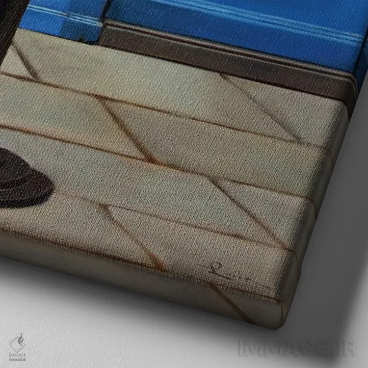 تابلو فرنچ پرس (وسیله قهوهساز) اثر لوسیا هفرنان - نمای نزدیک بافت بوم