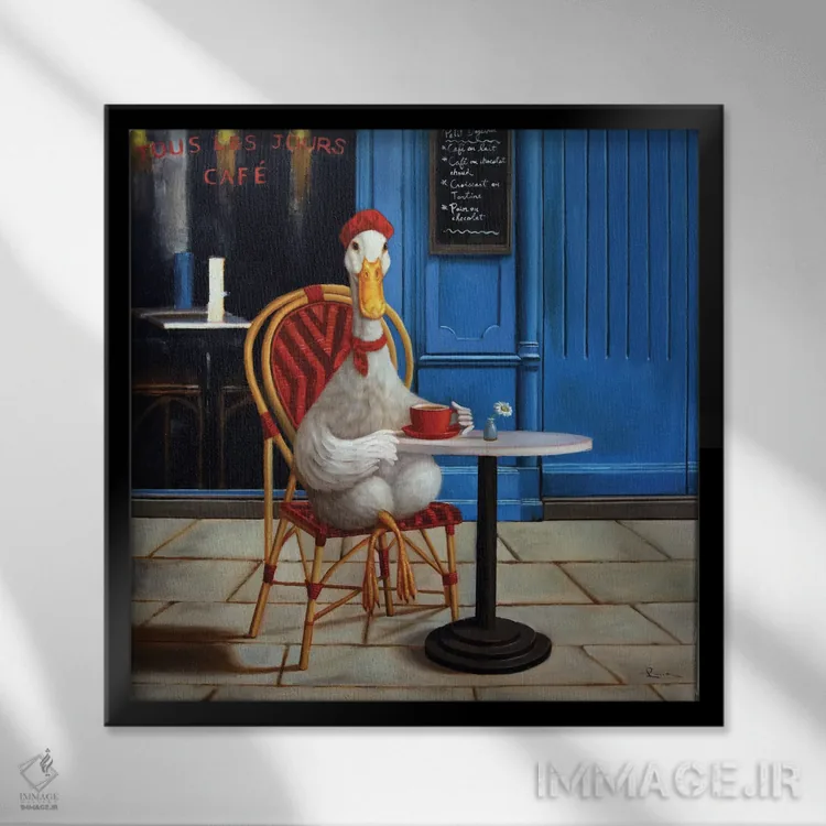 تابلو فرنچ پرس (وسیله قهوهساز) اثر لوسیا هفرنان - نمای قابدار مشکی