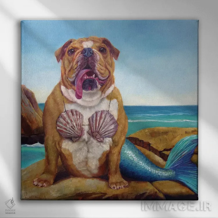 تابلو سگ پری دریایی اثر لوسیا هفرنان - نمای روبهرو روی دیوار