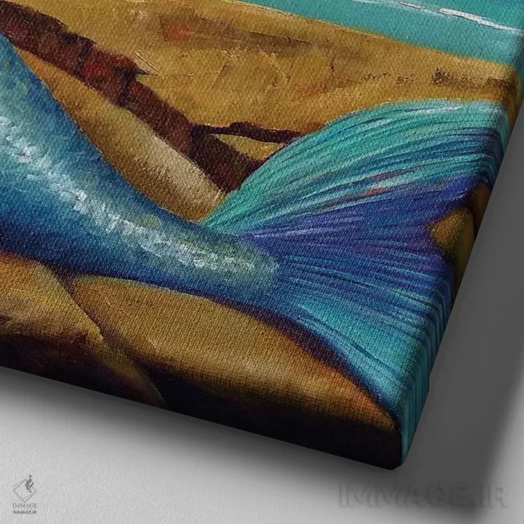 تابلو سگ پری دریایی اثر لوسیا هفرنان - نمای نزدیک بافت بوم