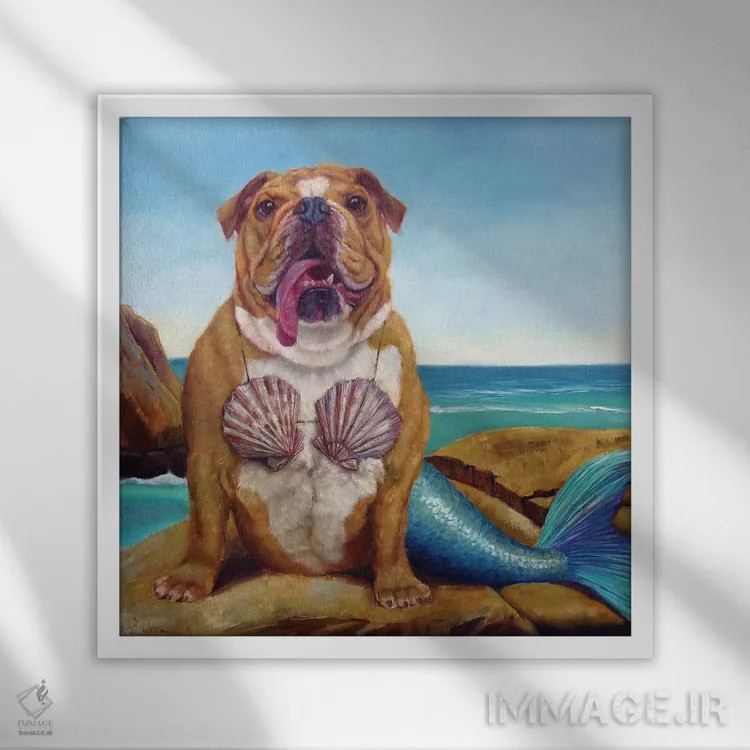 تابلو سگ پری دریایی اثر لوسیا هفرنان - نمای قابدار سفید