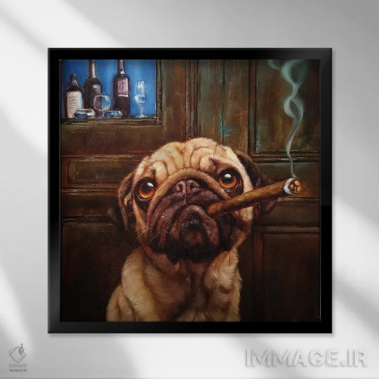 تابلو پاگ بالای شهر (نوع سگ) اثر لوسیا هفرنان - نمای قابدار مشکی