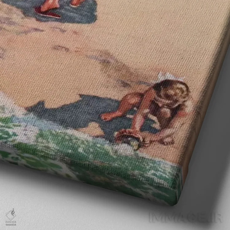 تابلو خانواده در کنار ساحل اثر همینگوی دیزاین (استودیو طراحی) - نمای نزدیک بافت بوم