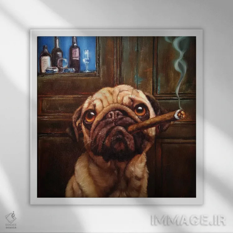 تابلو پاگ بالای شهر (نوع سگ) اثر لوسیا هفرنان - نمای قابدار سفید