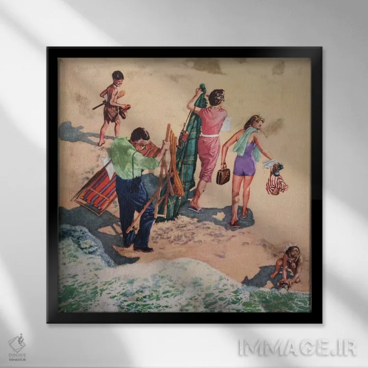 تابلو خانواده در کنار ساحل اثر همینگوی دیزاین (استودیو طراحی) - نمای قابدار مشکی