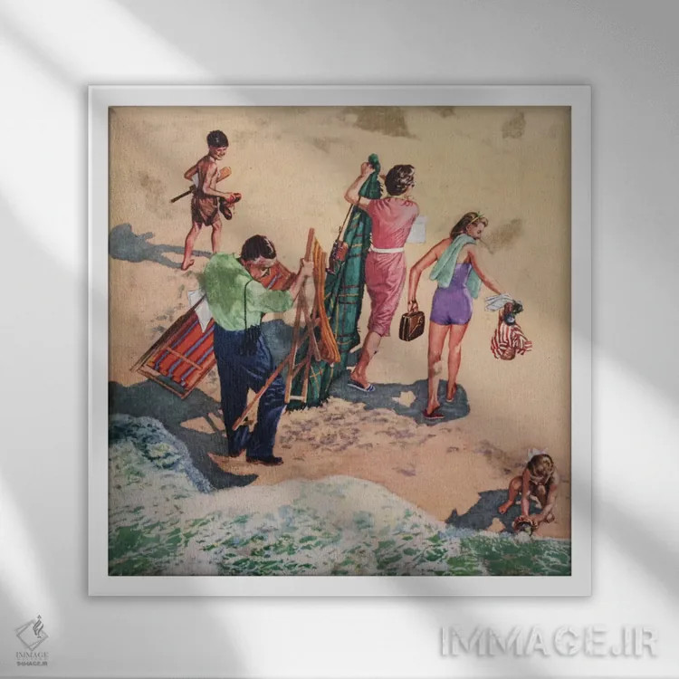 تابلو خانواده در کنار ساحل اثر همینگوی دیزاین (استودیو طراحی) - نمای قابدار سفید