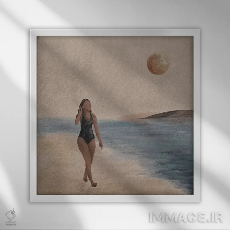 تابلو روز ساحل اثر هلینا اکنم - نمای قابدار سفید