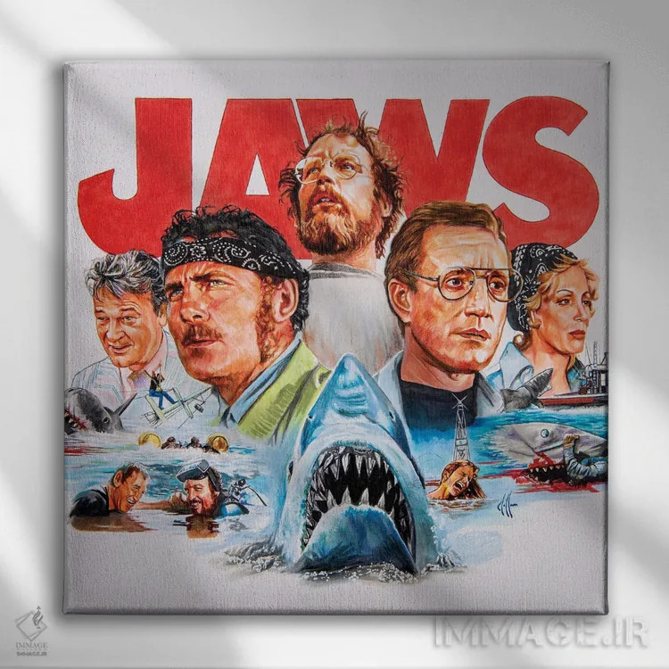 تابلو کولاژ آروارهها (فیلم) اثر هنر کریس هافمن (استودیو یا هنرمند) - نمای روبهرو روی دیوار