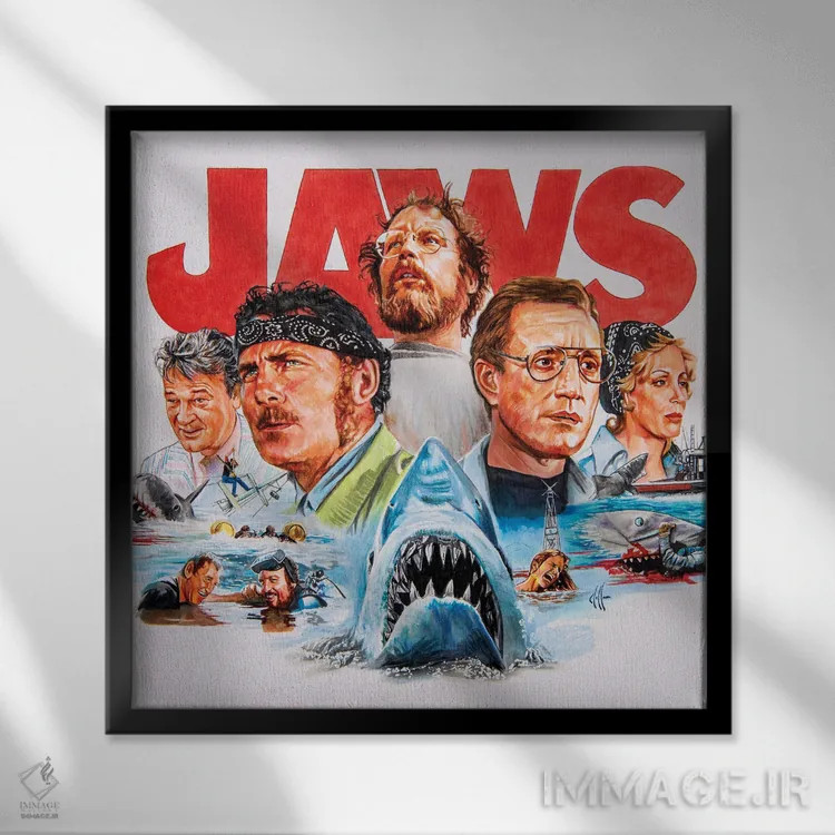 تابلو کولاژ آروارهها (فیلم) اثر هنر کریس هافمن (استودیو یا هنرمند) - نمای قابدار مشکی