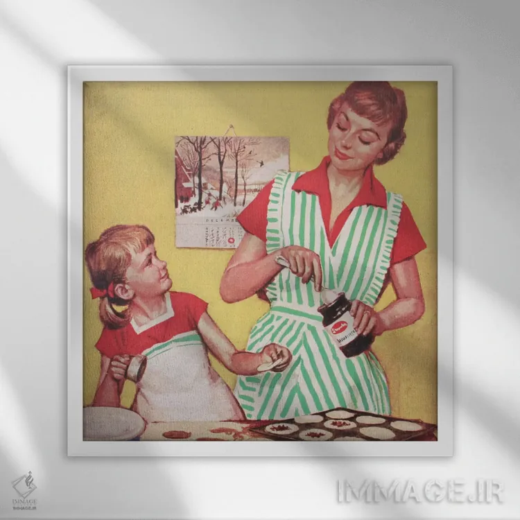 تابلو پختوپز مادر و دختر اثر همینگوی دیزاین (استودیو طراحی) - نمای قابدار سفید