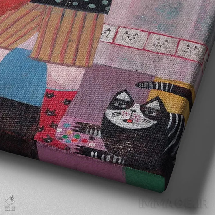 تابلو پسر عاشق گربه اثر هانیه قشقایی - نمای نزدیک بافت بوم