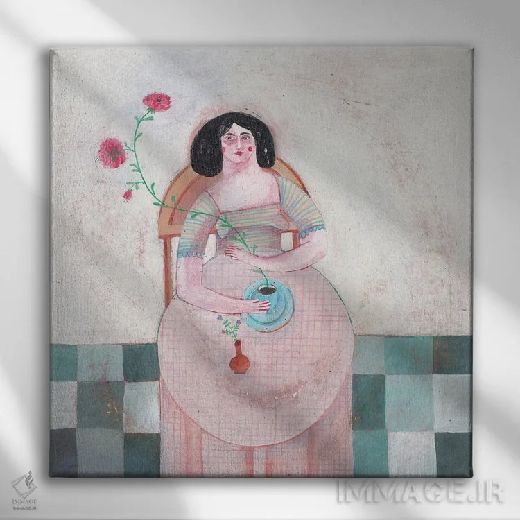 تابلو تنها در کافه اثر هانیه قشقایی - نمای روبهرو روی دیوار