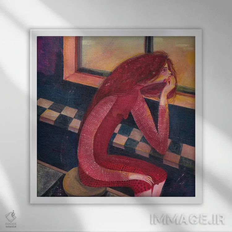 تابلو چشمان منتظر اثر هانیه قشقایی - نمای قابدار سفید