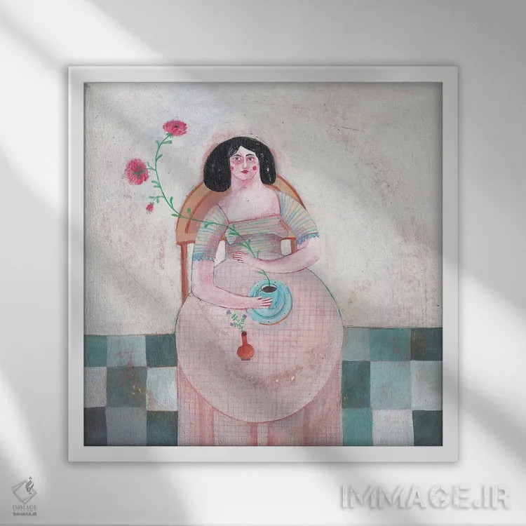 تابلو تنها در کافه اثر هانیه قشقایی - نمای قابدار سفید