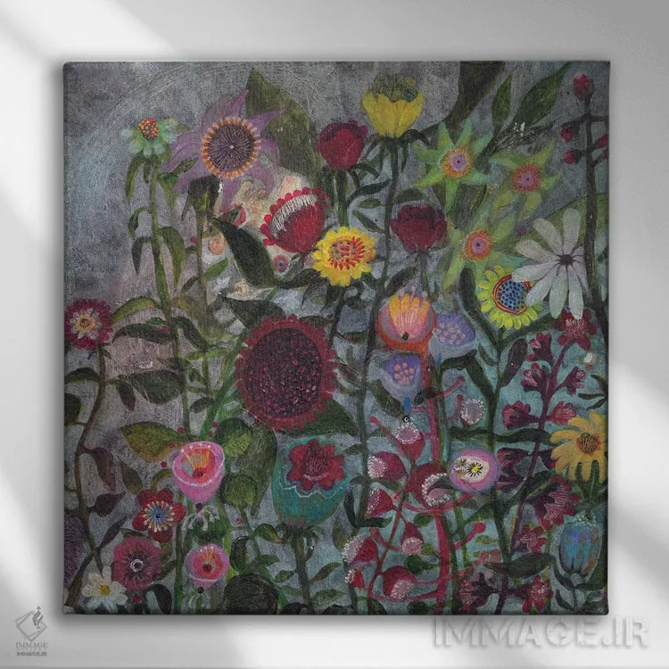 تابلو بهشت گلها اثر هانیه قشقایی - نمای روبهرو روی دیوار
