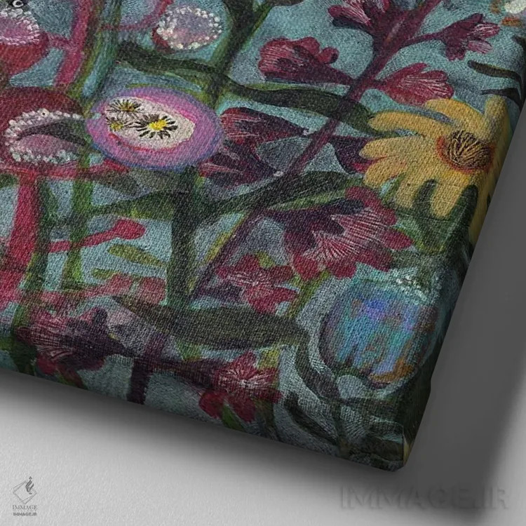 تابلو بهشت گلها اثر هانیه قشقایی - نمای نزدیک بافت بوم