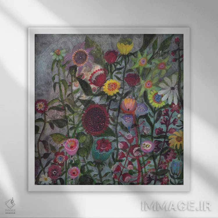 تابلو بهشت گلها اثر هانیه قشقایی - نمای قابدار سفید
