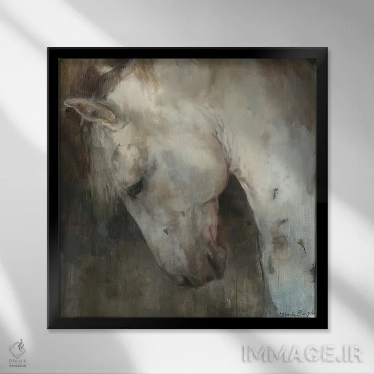 تابلو اسب رنسانس اثر مریلین هاگمن - نمای قابدار مشکی