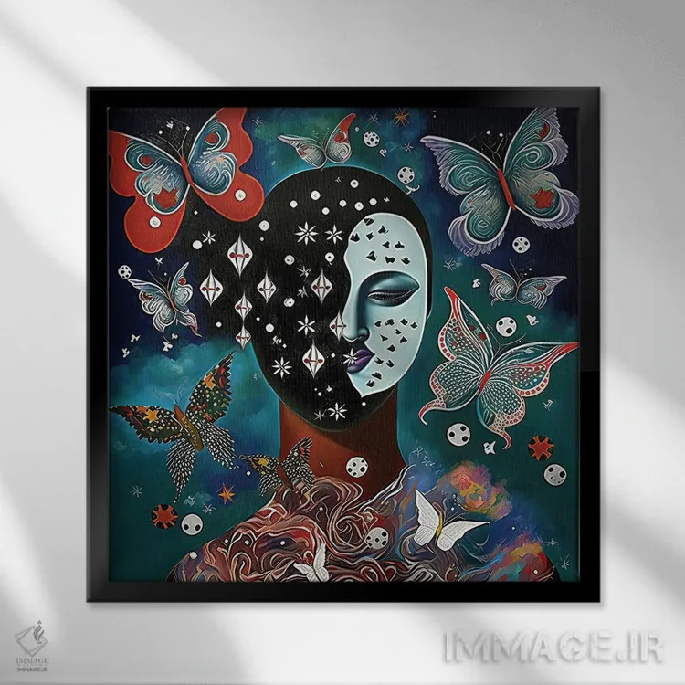 تابلو رویاپردازان کیهانی ۱ اثر هیوگو والنتاین - نمای قابدار مشکی