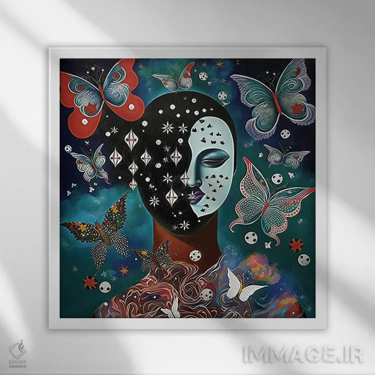 تابلو رویاپردازان کیهانی ۱ اثر هیوگو والنتاین - نمای قابدار سفید