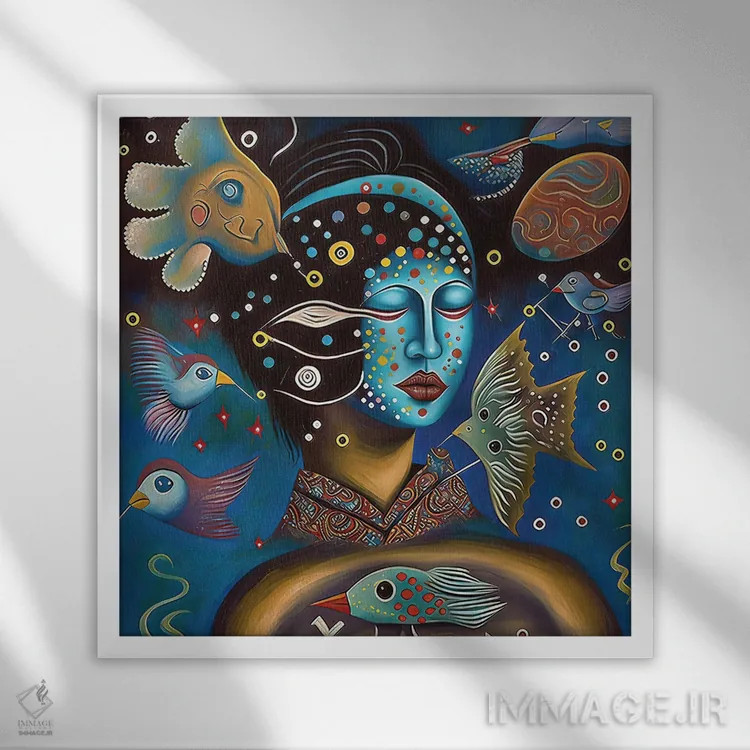 تابلو رویاپردازان کیهانی ۴ اثر هیوگو والنتاین - نمای قابدار سفید